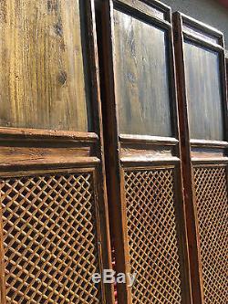 1800 Chinese Antique Asian Qing Carved Wood Lattice 4 Doors Screen Architectural