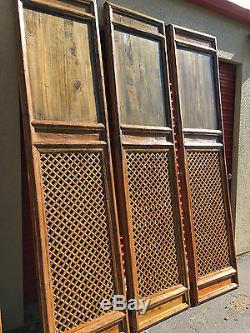 1800 Chinese Antique Asian Qing Carved Wood Lattice 4 Doors Screen Architectural