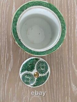18-19c Green Fitzhugh Round Covered Tureen Veg Bowl Porcelain Chinese Export