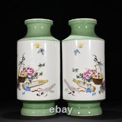 18.5 Old Chinese Porcelain dynasty A pair famille rose peony insect fruit Vase