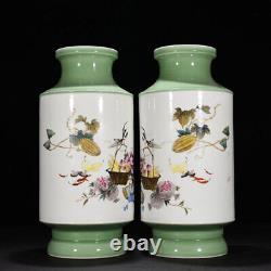 18.5 Old Chinese Porcelain dynasty A pair famille rose peony insect fruit Vase