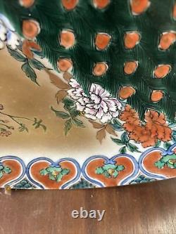 18 large chinese peacock & peonies porcelain charger plate platter