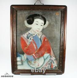 18th / 19th Century Chinese Reverse Glass Mirror Portrait Painting