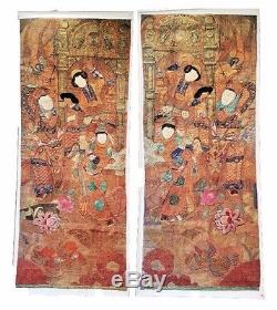 18th C. Chinese Silk Embroidered Peking Opera Theater Panels-LARGE