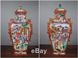 18th C. QianLong Chinese Pair Mandarin Covered Vases