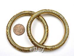 1900's Chinese 2 Gold Wash Sterling Silver Filigree Bracelet Bangle Cuff Bamboo