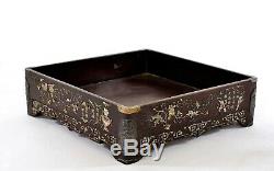 1900's Chinese Boxwood Wood Silver Mother of Pearl Inlay Tea Tray Calligraphy