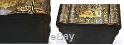 1900's Chinese Export Gilt Lacquer Wood Sewing Jewelry Box Chinoiserie Figure