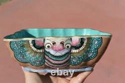 1900's Chinese Famille Rose Turquoise Glaze Porcelain Butterfly Moth Shaped Bowl