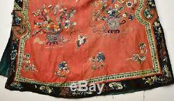 1900's Chinese Orange Silk Embroidery Forbidden Stitch Lady's Robe Jacket