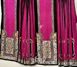 1900's Chinese Pink Fuchsia Silk Embroidery Gold Threads Lady's Skirt