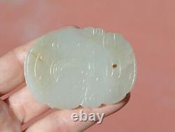 1900's Chinese Russet White Jade Carved Carving Plaque Pendant