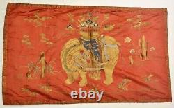 1900's Chinese Silk Embroidery Gold Thread Panel Textile Elephant AS IS Video