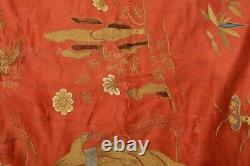 1900's Chinese Silk Embroidery Gold Thread Panel Textile Elephant AS IS Video