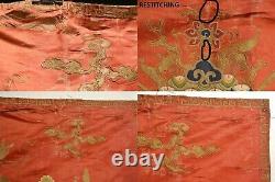 1900's Chinese Silk Embroidery Gold Thread Panel Textile Elephant AS IS Video