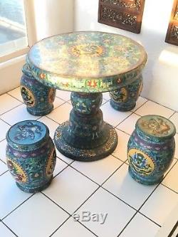 + 1910-40 Qing Dynasty Masterpiece Blue Dragon Chinese Cloisonne Table Chairs+