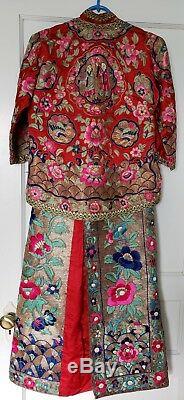 1920 Chinese Wedding Dress Is A Rare 2- Pc. Silk Embroidery Hand Stitched, Signed