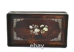 1930's Southern Chinese Vietnam Mother Pearl Inlay Hardwood Wood Carved Tea Tray