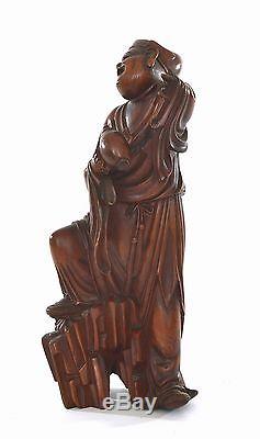 19C Chinese Boxwood Wood Carved Carving Buddha Monk Louhan Figure Figurine