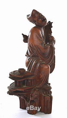 19C Chinese Boxwood Wood Carved Carving Buddha Monk Louhan Figure Figurine