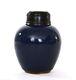 19c Chinese Cobalt Blue Glaze Monochrome Porcelain Tea Caddy Vase Wood Cover Lid
