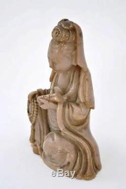 19C Chinese Soapstone Carved Carving Quan Kwan Yin Buddha Figure Figurine