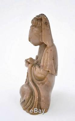 19C Chinese Soapstone Carved Carving Quan Kwan Yin Buddha Figure Figurine