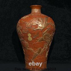 19.4 Qianlong Marked Old Chinese Vitriol red Porcelain Dragon Plum Bottle Vase