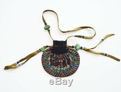 19th C ANTIQUE CHINESE EMBROIDERY PURSE BAG SILK RANK QING BUZI EMBROIDERED