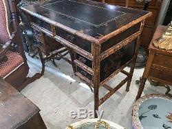 19th C ENGLISH Regency BAMBOO Chinoiserie ASIAN Leather Top Writing Desk & Chair