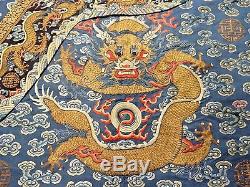 19th C. Qing Ching Dyn. Chinese Silk Embroidered 5-Claw Ch'i-fu Dragon Robe