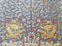 19th C. Qing Ching Dyn. Chinese Silk Embroidered 5-Claw Ch'i-fu Dragon Robe