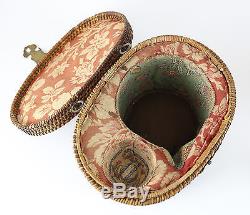 19th Cent. Chinese Famile Rose Teapot with Cup in Tea Cozy / Carrying Basket