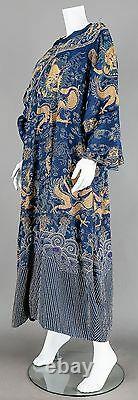 19th Century ANTIQUE CHINESE CHINA EMBROIDERY SUMMER SILK ROBE BLUE DRAGON