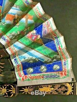 19th Century China Chinese Canton Hundred Faces Lacquer Paper Fan