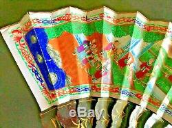 19th Century China Chinese Canton Hundred Faces Lacquer Paper Fan