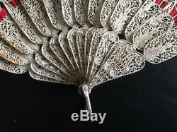 19th Century China Chinese Solid Silver Filigree Fan