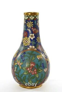 19th Century Chinese Gilt Cloisonne Enamel Vase with Flowers