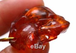 19th Century Chinese Honey Congnac Amber Carved Carving Pendant Badger & Peach
