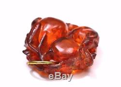 19th Century Chinese Honey Congnac Amber Carved Carving Pendant Badger & Peach