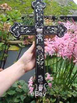 19th Century Chinese Mother of Pearl inlaid hard wood Apostle Cross
