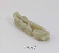 19th Century Chinese Qing Jade Nephrite Carved Carving Dragon Belt Hook Buckle