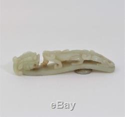 19th Century Chinese Qing Jade Nephrite Carved Carving Dragon Belt Hook Buckle