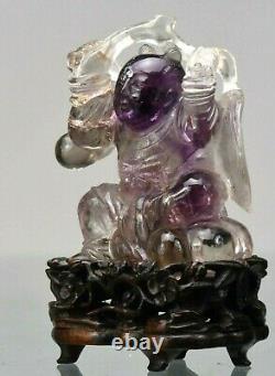 19th century hand-carved Amethyst rock crystal Chinese immortal Buddha figurine