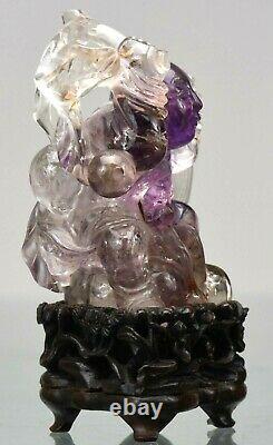 19th century hand-carved Amethyst rock crystal Chinese immortal Buddha figurine
