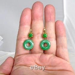 1.35 Pair of Chinese 19K Yellow Gold & Green JADEITE Jade Earrings (8.9 grams)