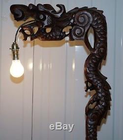 1 Of 2 Chinese Dragon 1920's Hand Carved Wood Floor Standing Lamps Part Of Set