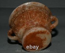 20CM Ancient Chinese Old White Jade Beast Face Incense Burner Censer Statue