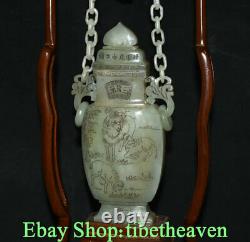 20.8 Marked Old Chinese Hetian Jade Carving Dynasty Sheep Chains Wine Bottle