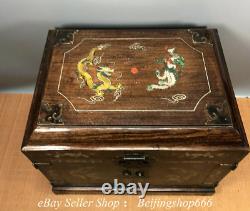 20 Old Chinese Huanghuali Wood Inlay Shell Dragon Container Drawer Cupboard Box